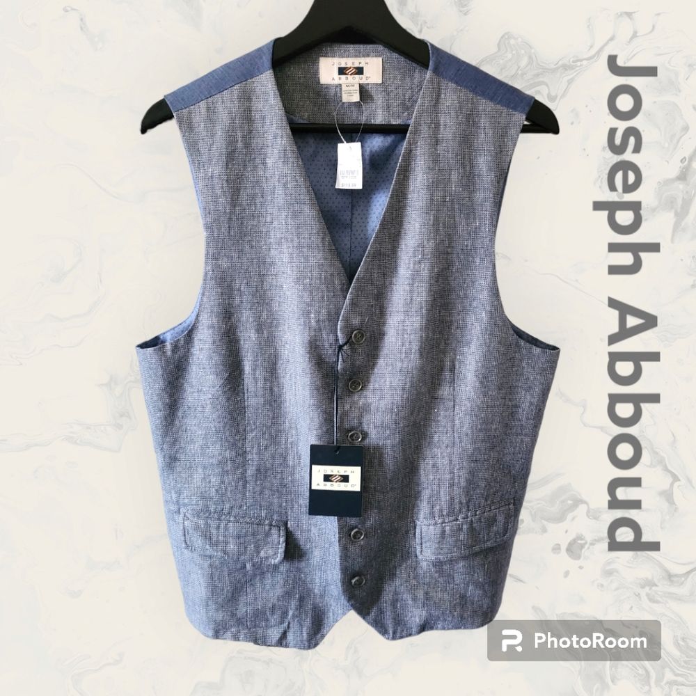 🆕️ Joseph Abboud Linen Blend Vest / Waistcoat Chambray Back Size M NWT